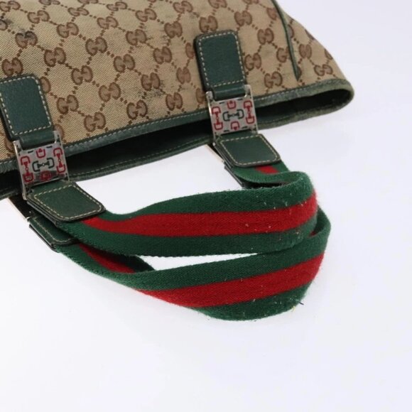 GUCCI GG Canvas Web Sherry Line Tote Bag Beige Green Red Auth - Picture 8 of 16